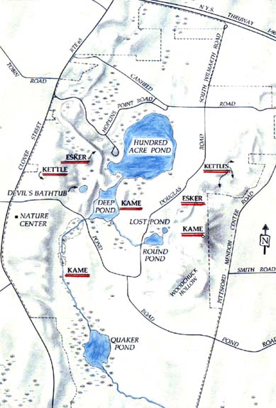 Map of glacial geology in Mendon Ponds Park.