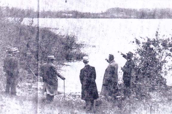 Monroe County Park Commissioners viewing 100 Acre Pond at the time of the
        initial purchase of land for Mendon Ponds Park.